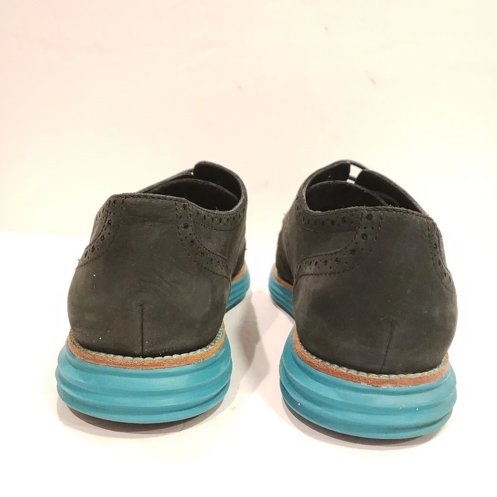 Cole Haan Mens Dress Shoes Lunargrand wingtips black suede and Tiffany blue 11.5